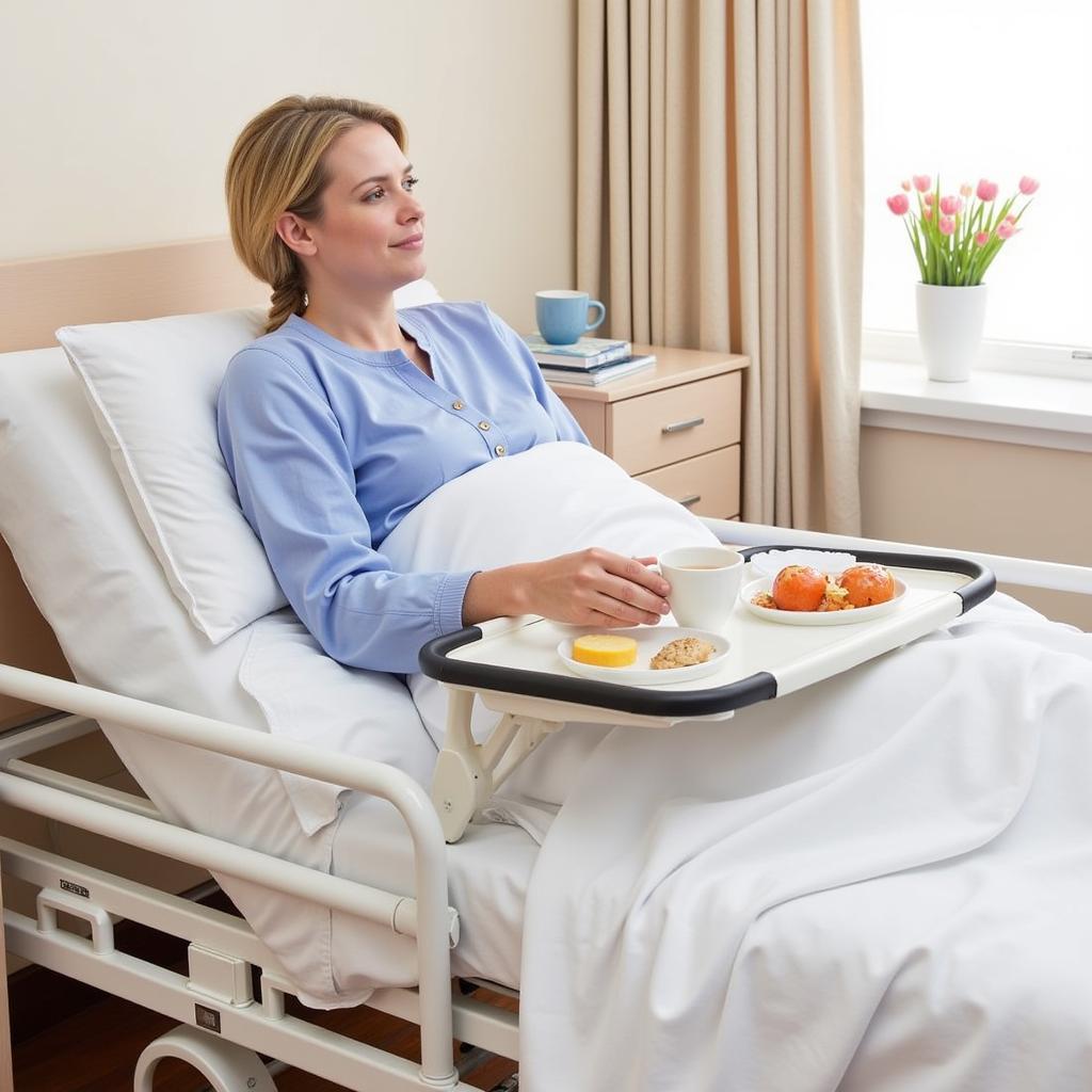 Adjustable Hospital Bed Food Tray in Use