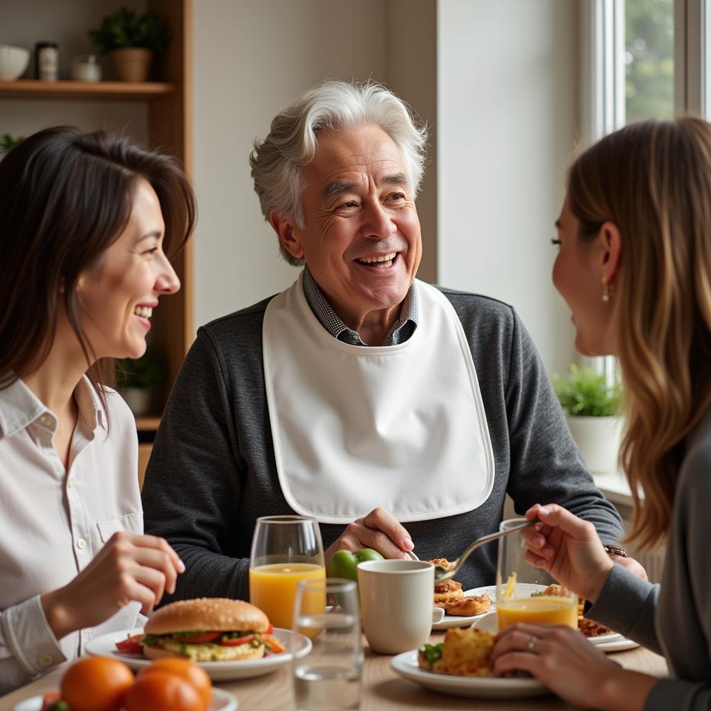 Adult Using Food Bib Comfortably