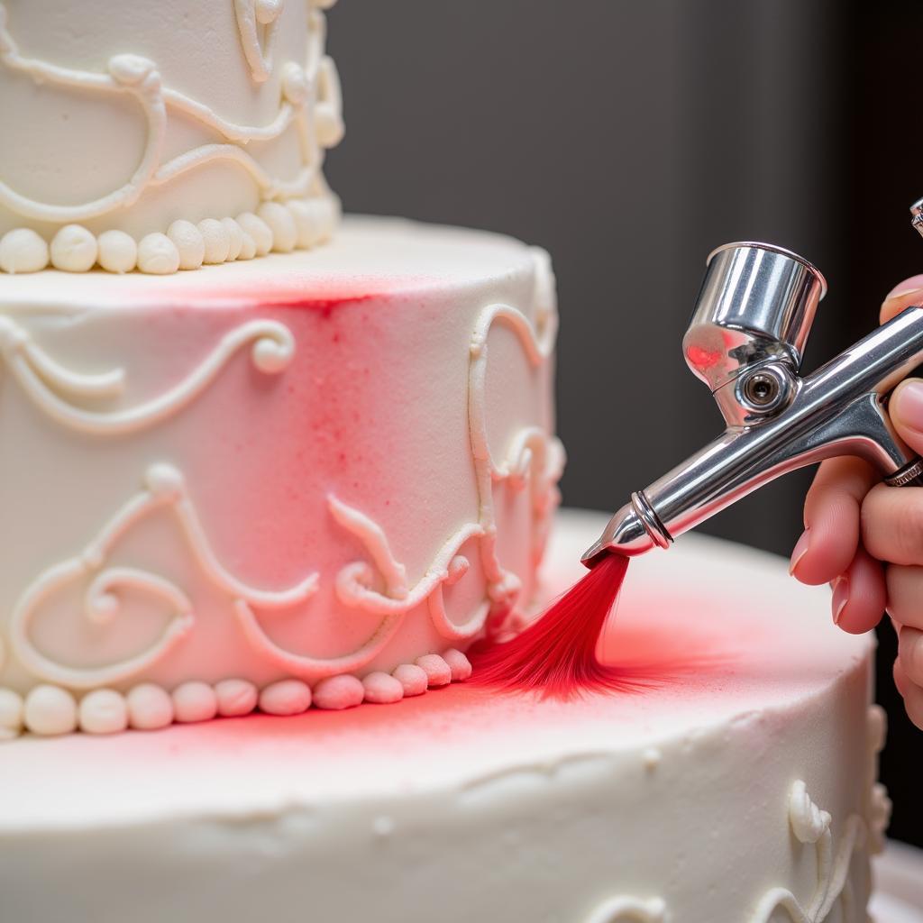 Airbrush decorating a cake