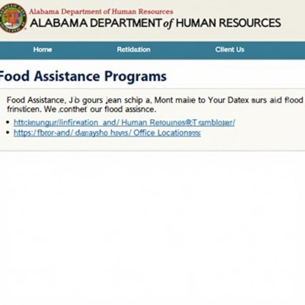 Alabama DHR Website Food Assistance Page