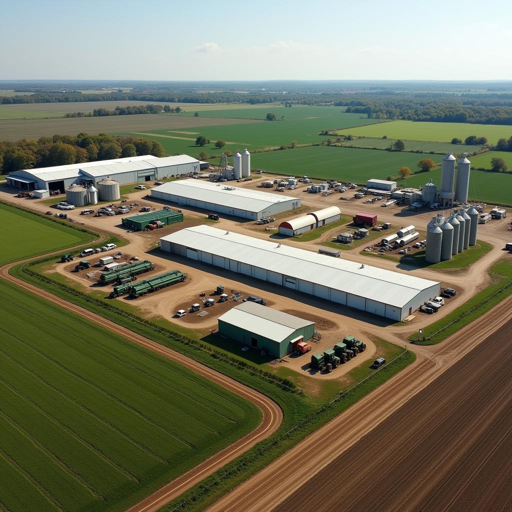 Industrial farm in America with large-scale operations.