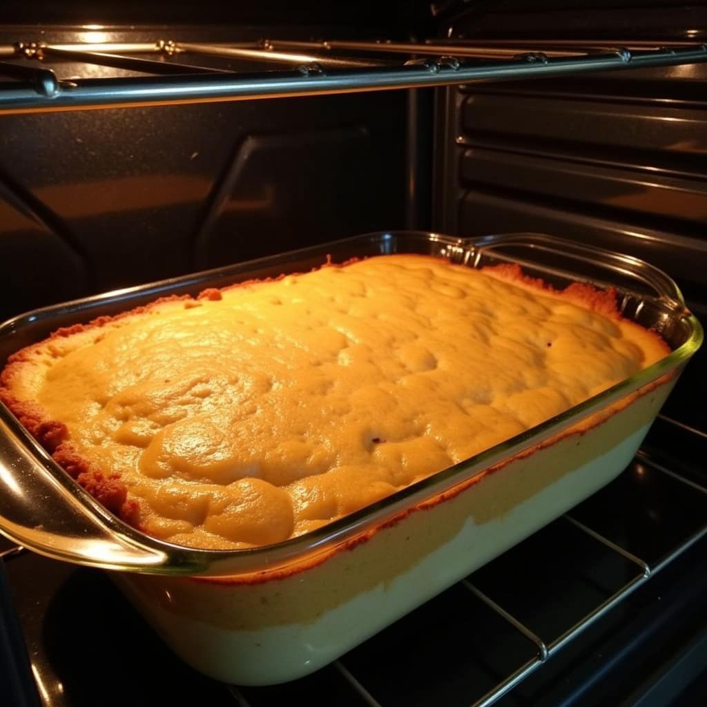 Angel Food Dump Cake Cherry Baking in Oven