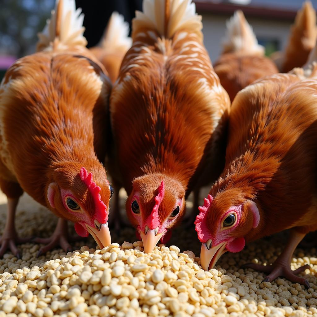 Healthy chickens fed with high-quality feed