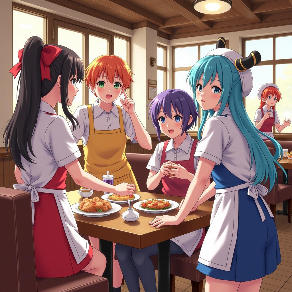 Anime Food Restaurant: Waitstaff dressed as popular anime characters.