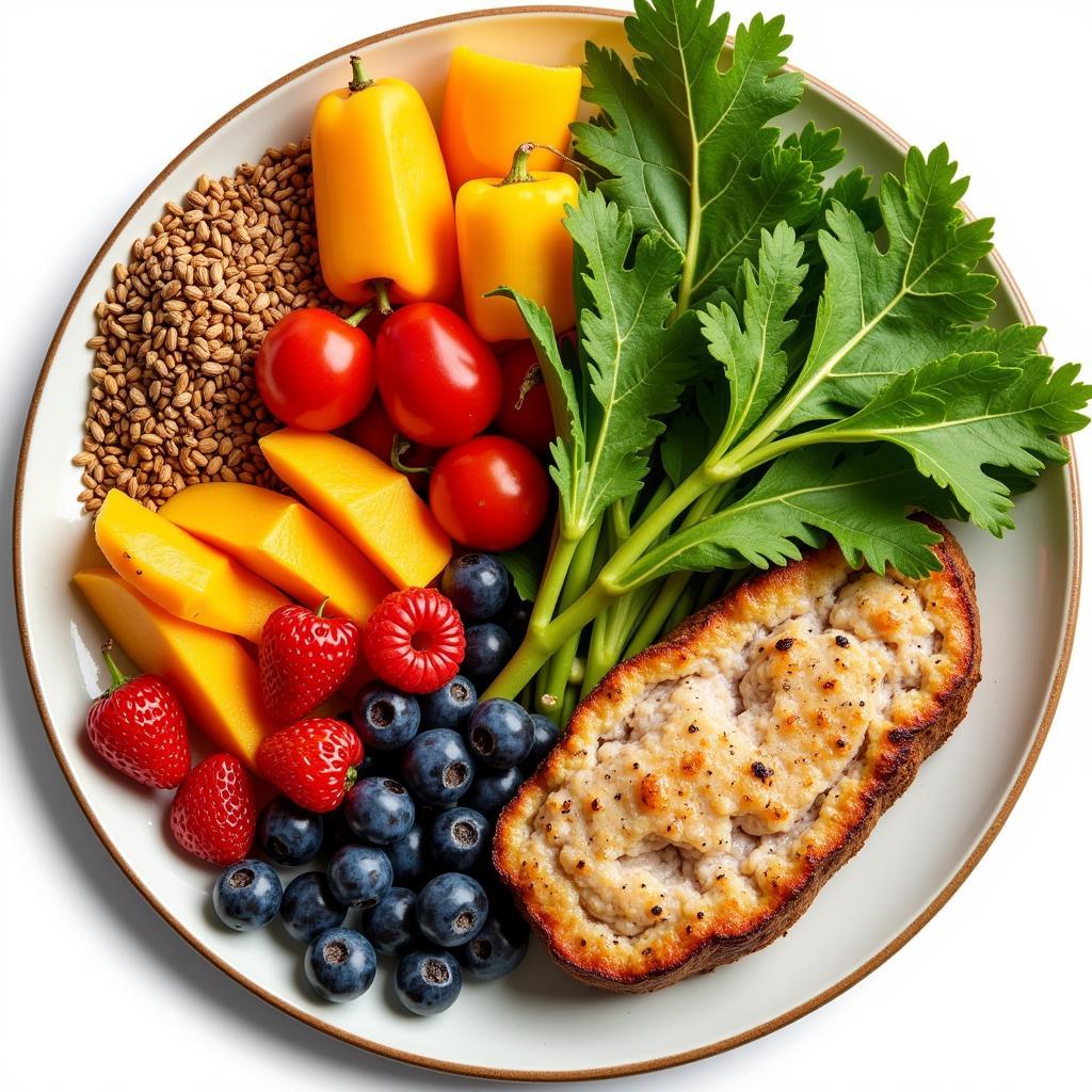 A balanced plate of colorful, whole foods representing the core principles of apothecary food.