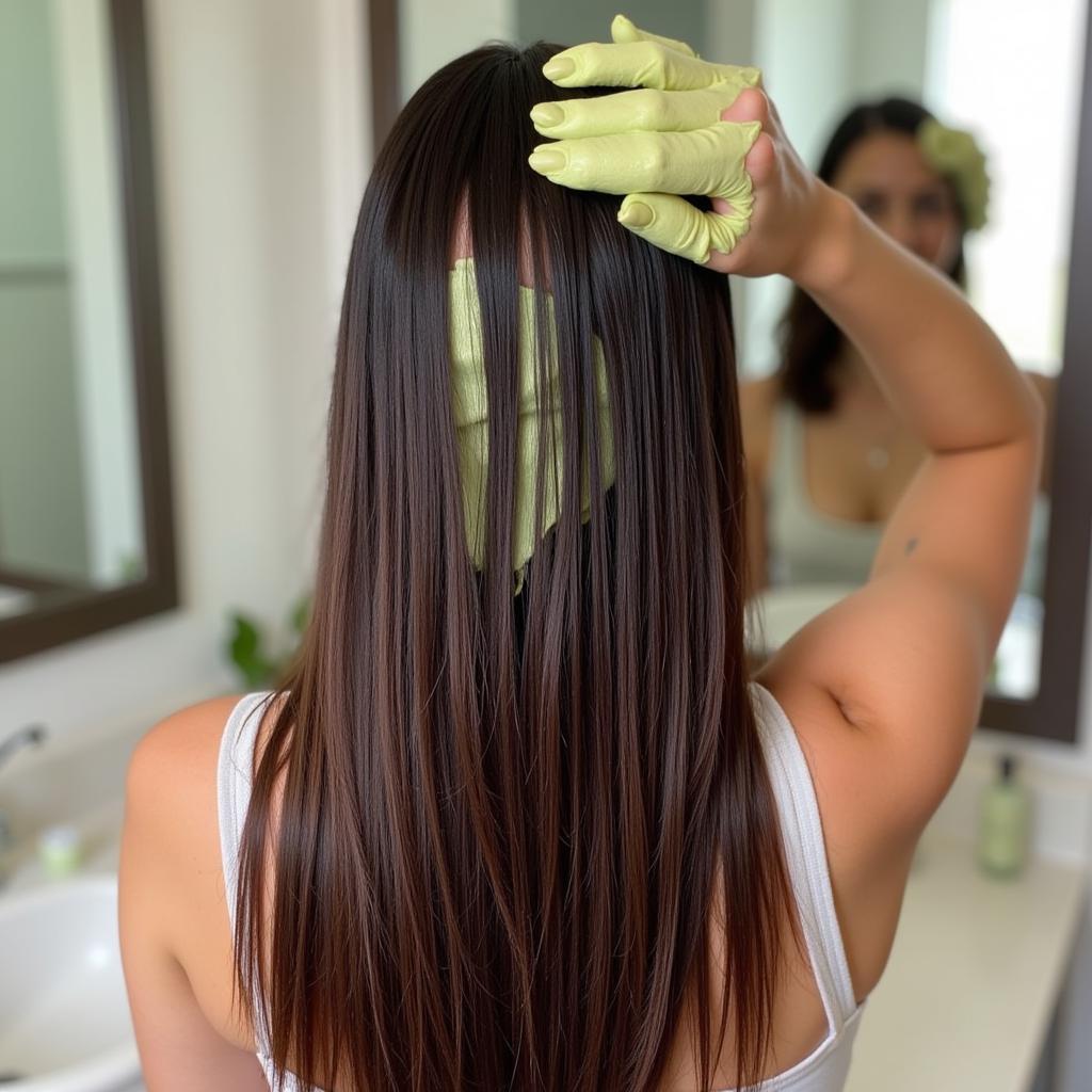 Applying Avocado Hair Mask