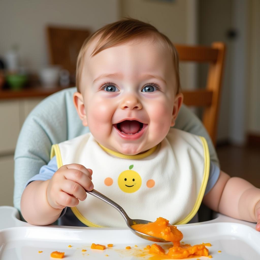 Baby Enjoying First Foods