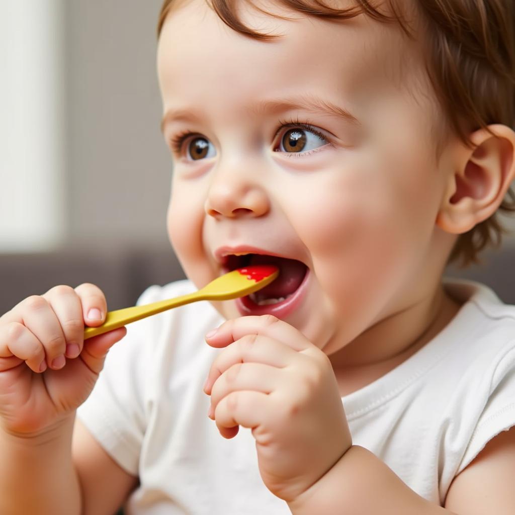 Baby Using a Disappearing Food Spoon