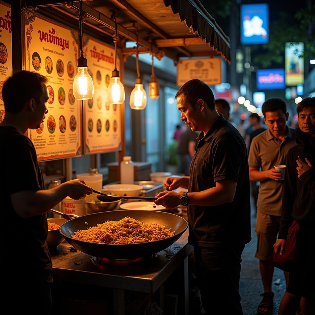 Bangkok Street Food Vendor with Thai Menu