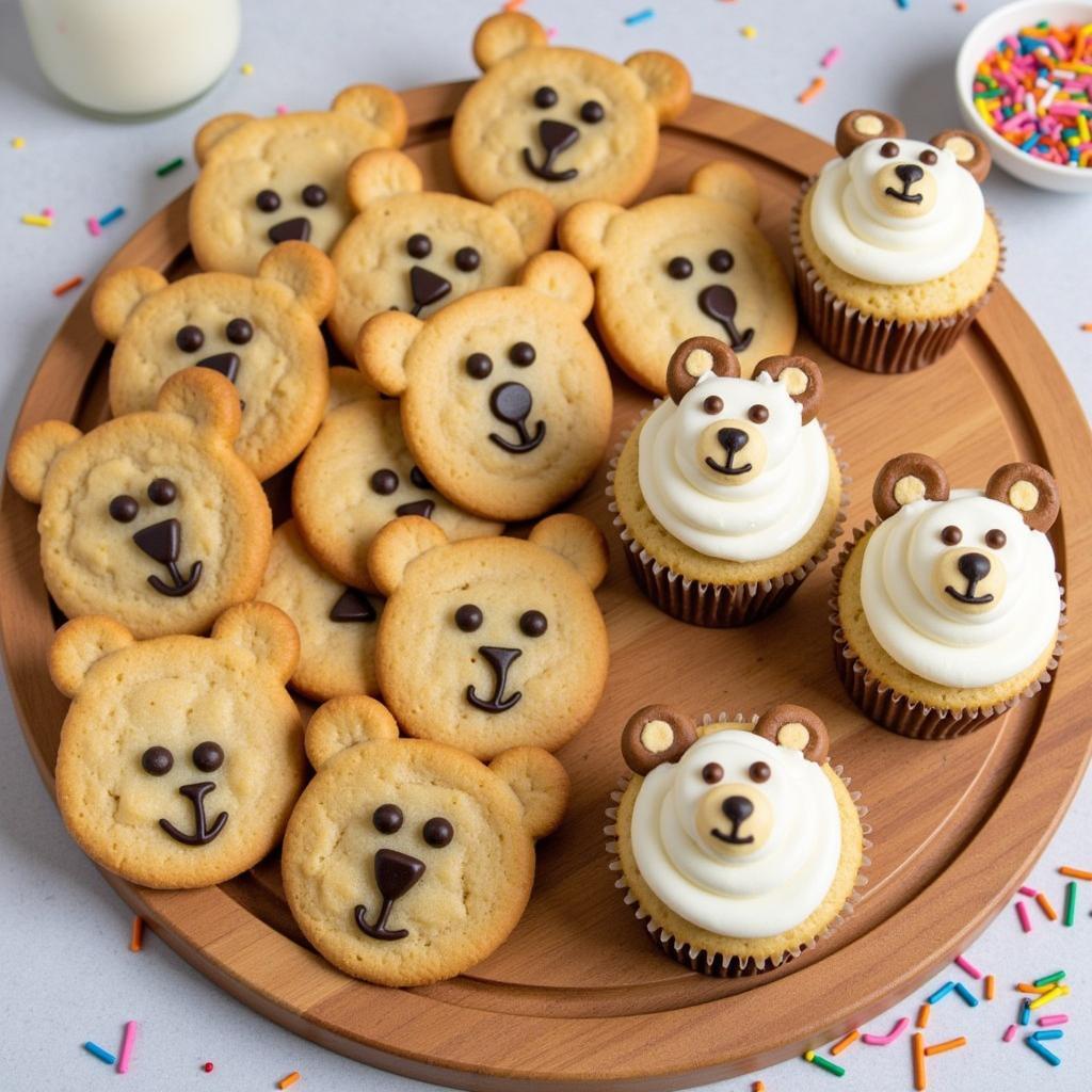 Delicious bear shaped cookies and cupcakes.