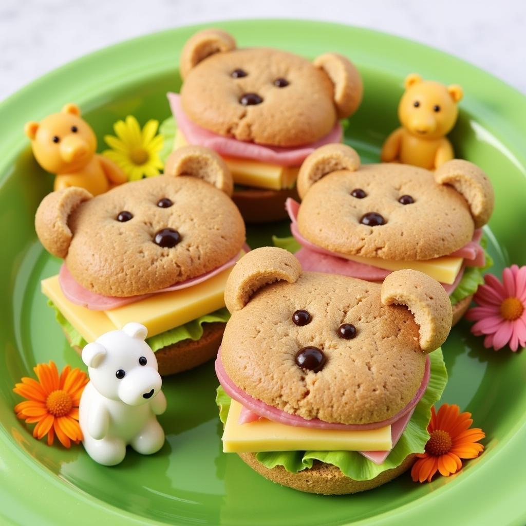 Bear-shaped sandwiches for a bear-themed party.