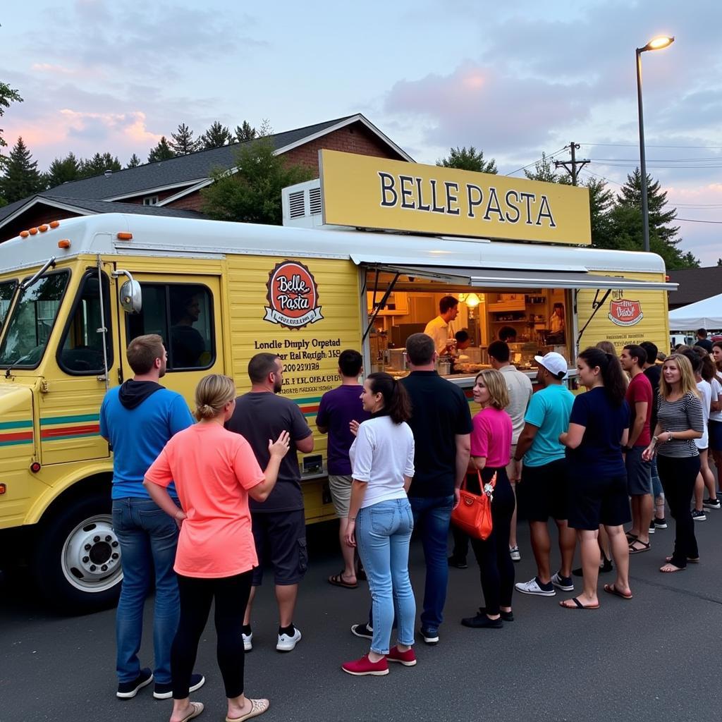 Belle Pasta food truck serving customers at a local event