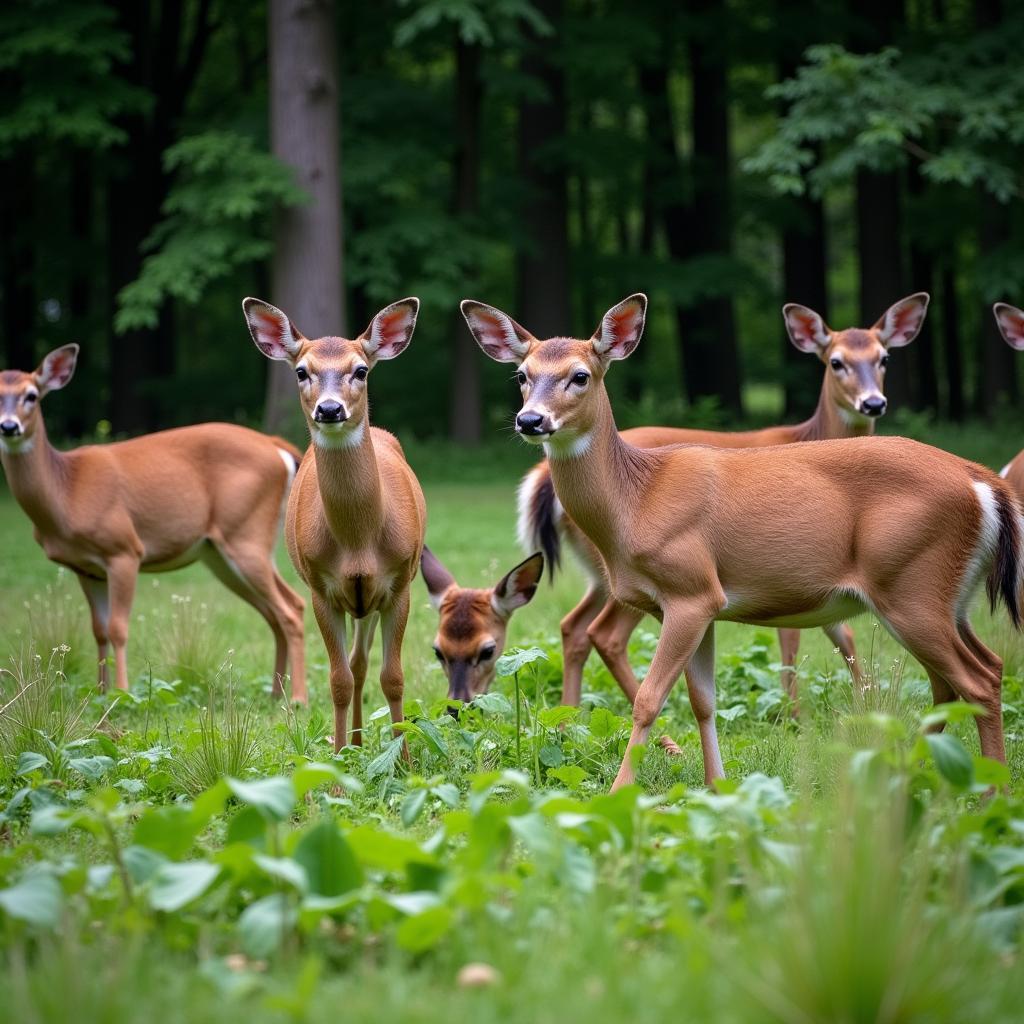 Deer grazing in a lush fall food plot