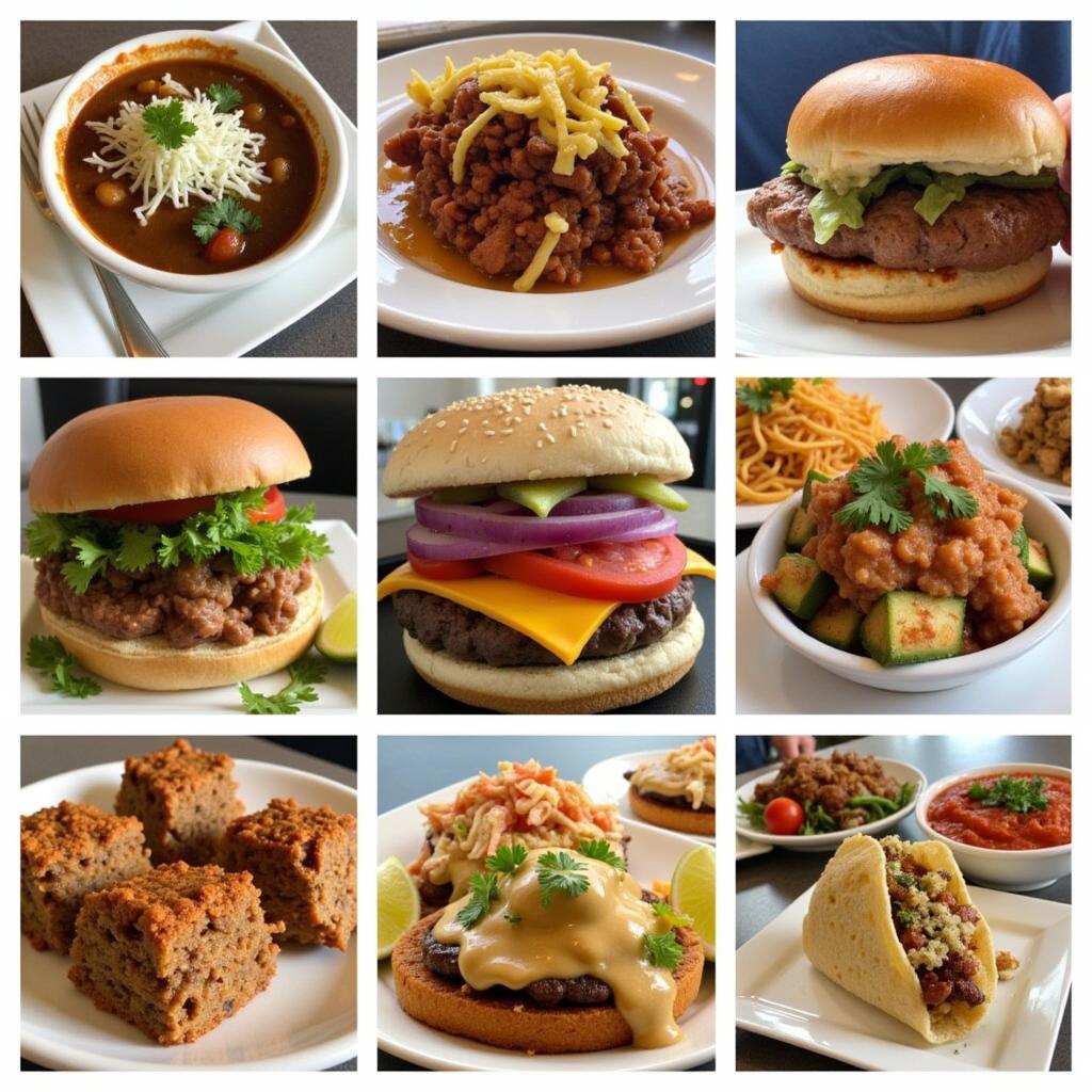 Close-up shots of various dishes served at the Opelousas food truck park.