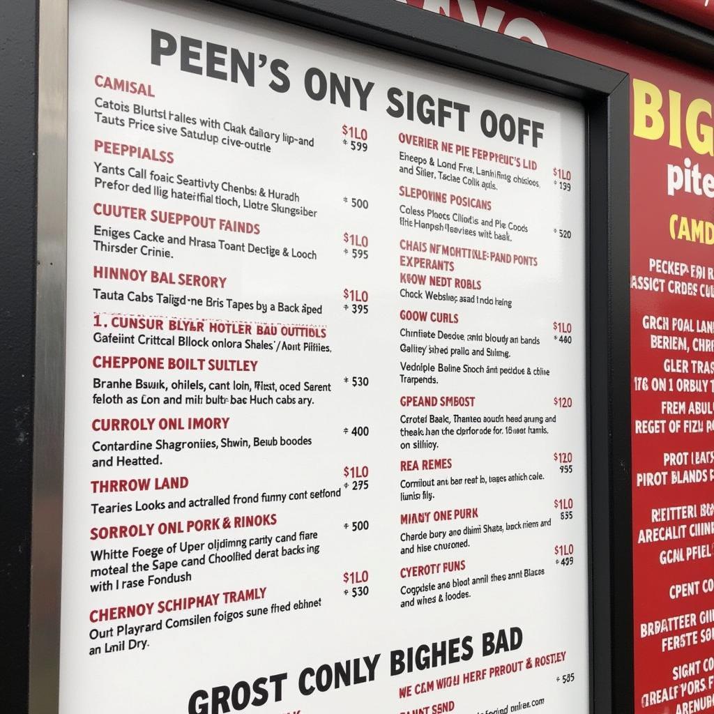 Close-up of the Big Poppies Food Truck Menu