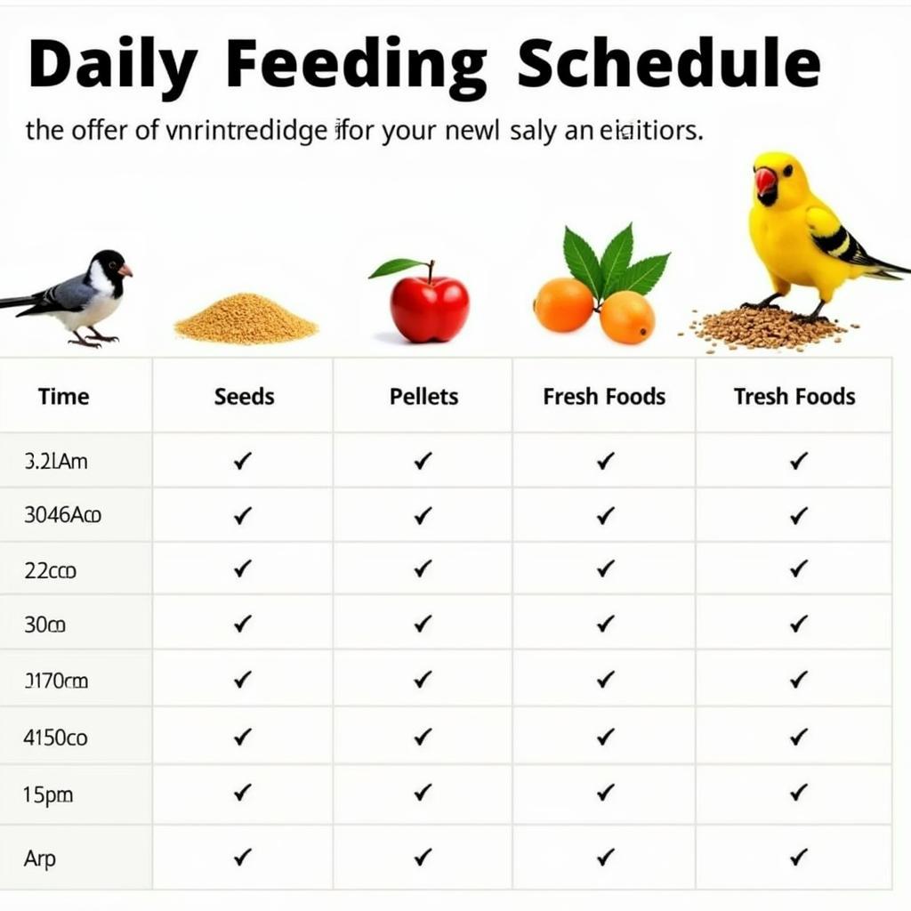 A chart illustrating a sample bird feeding schedule.