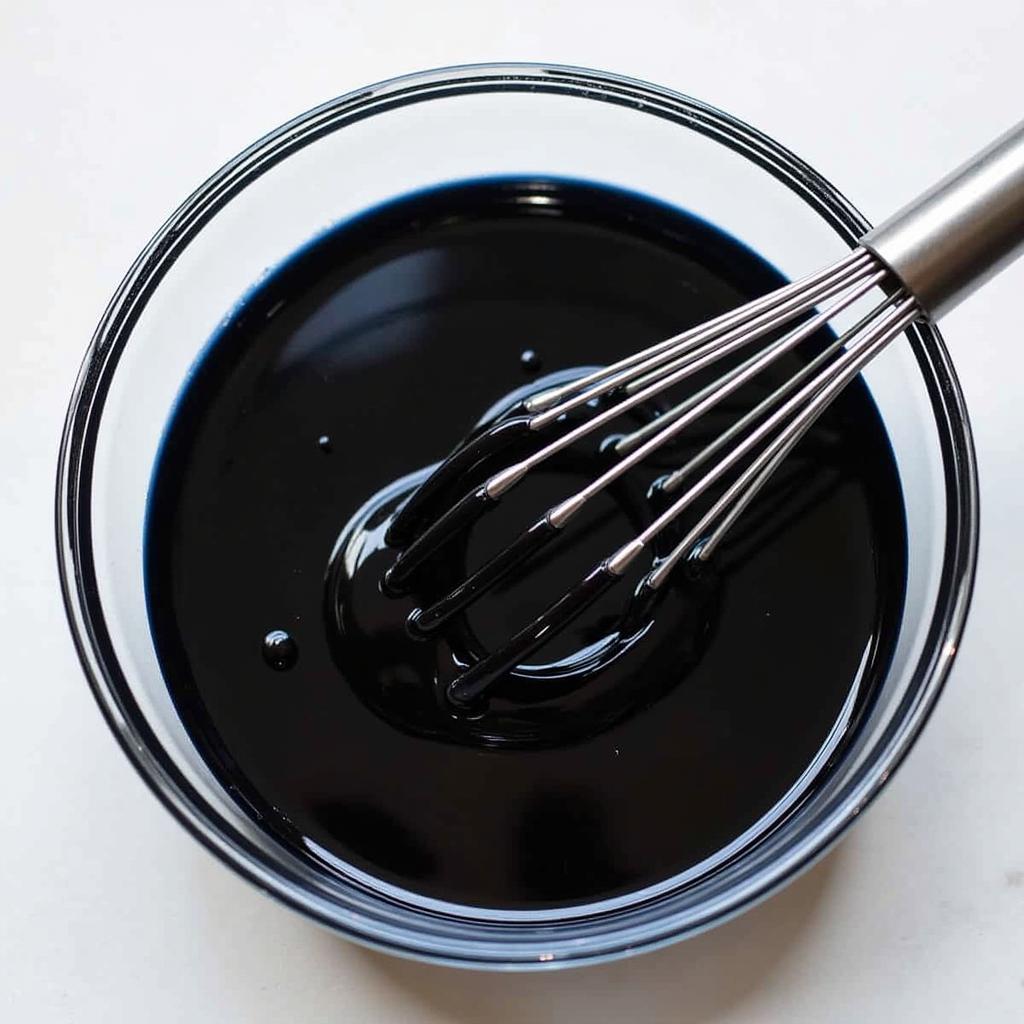 Black food coloring gel being mixed in a bowl