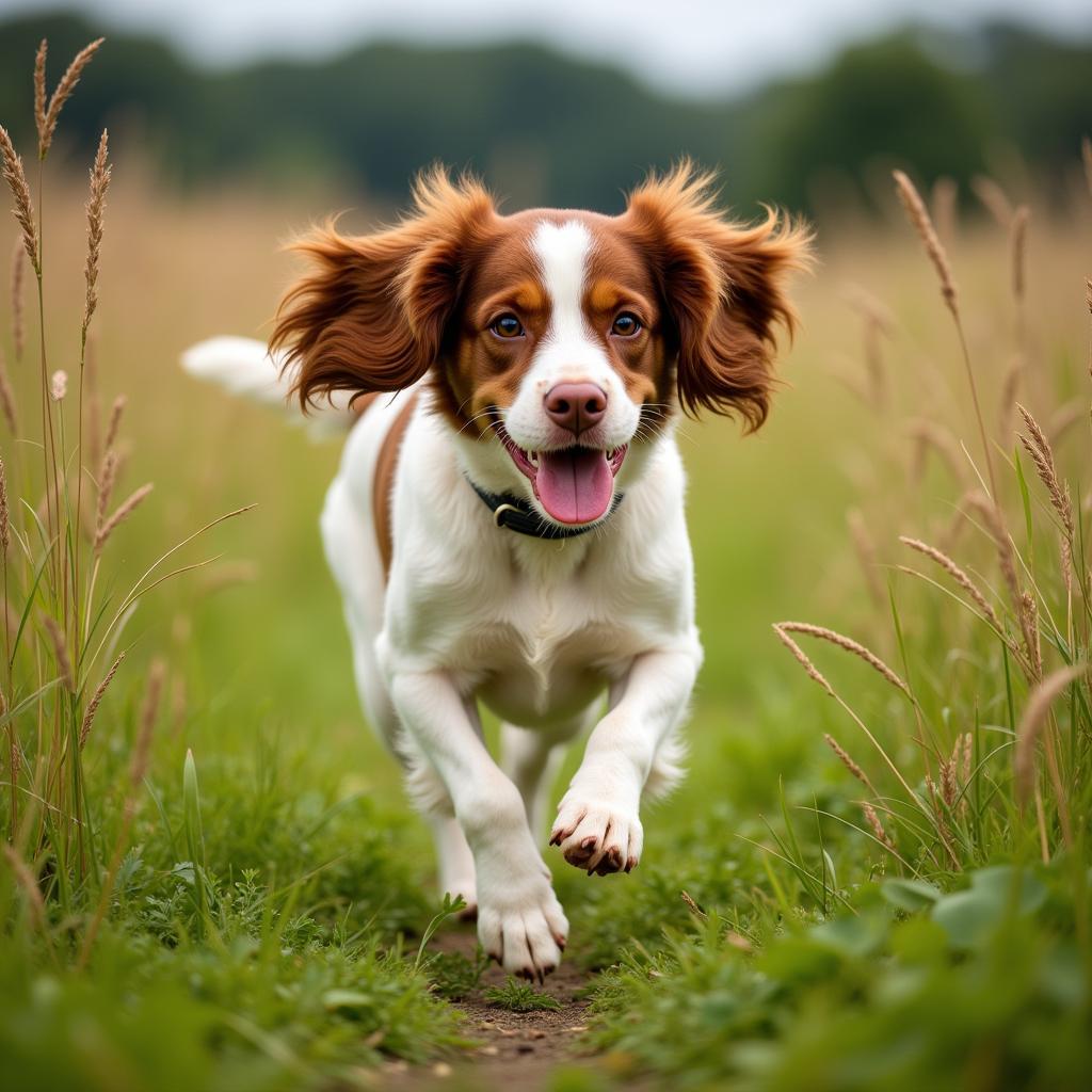 Brittany Spaniel Running in a Field