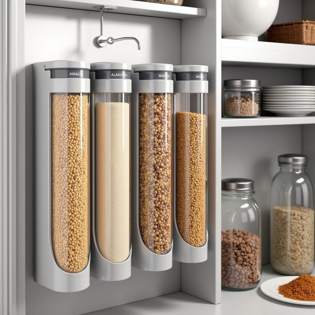 Bulk dry food dispenser neatly organizing a kitchen pantry