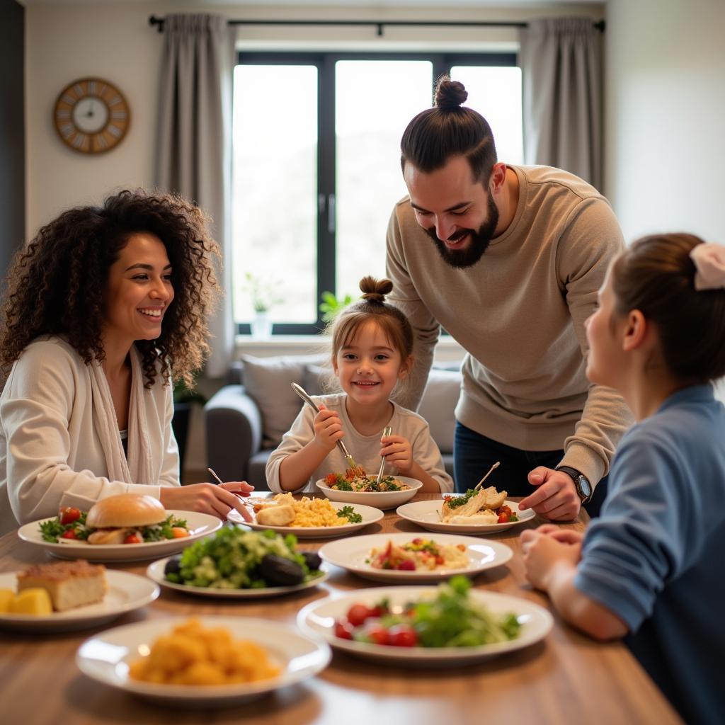 Busy Family Enjoying a Delivered Kosher Meal