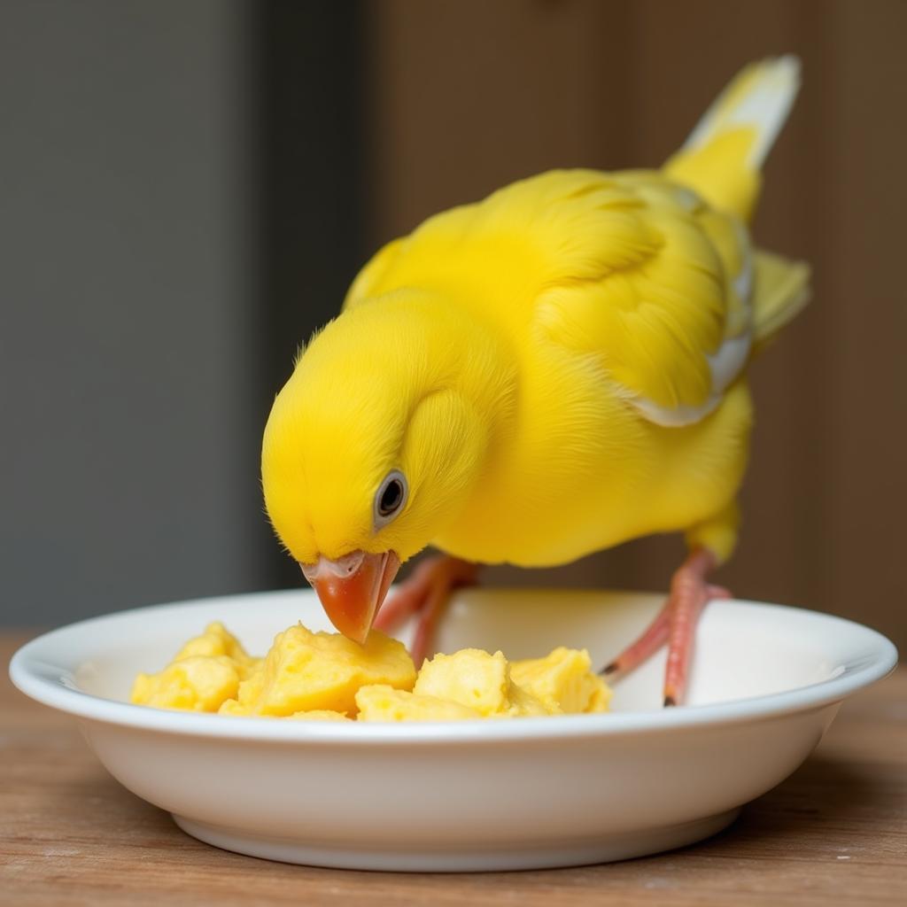 Canary enjoying a nutritious meal of egg food