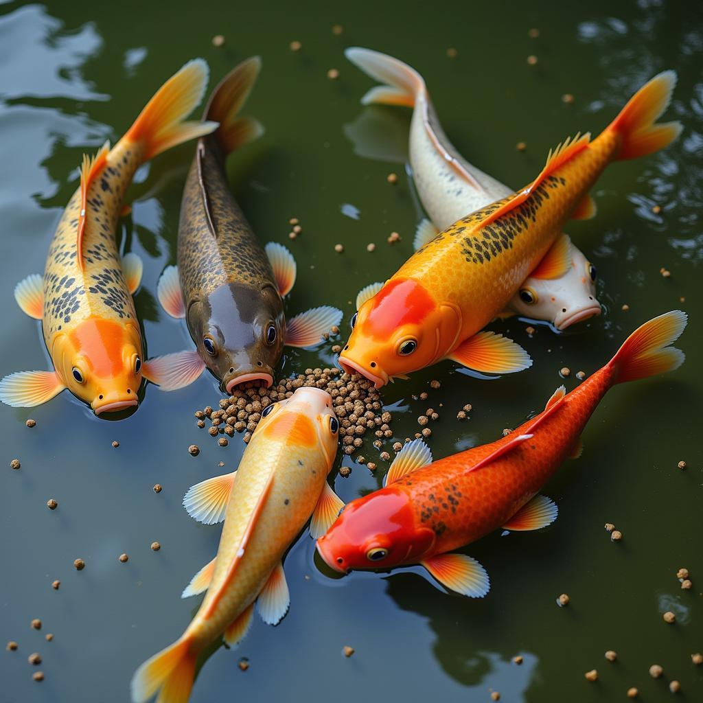 Catfish Eating Floating Pond Food