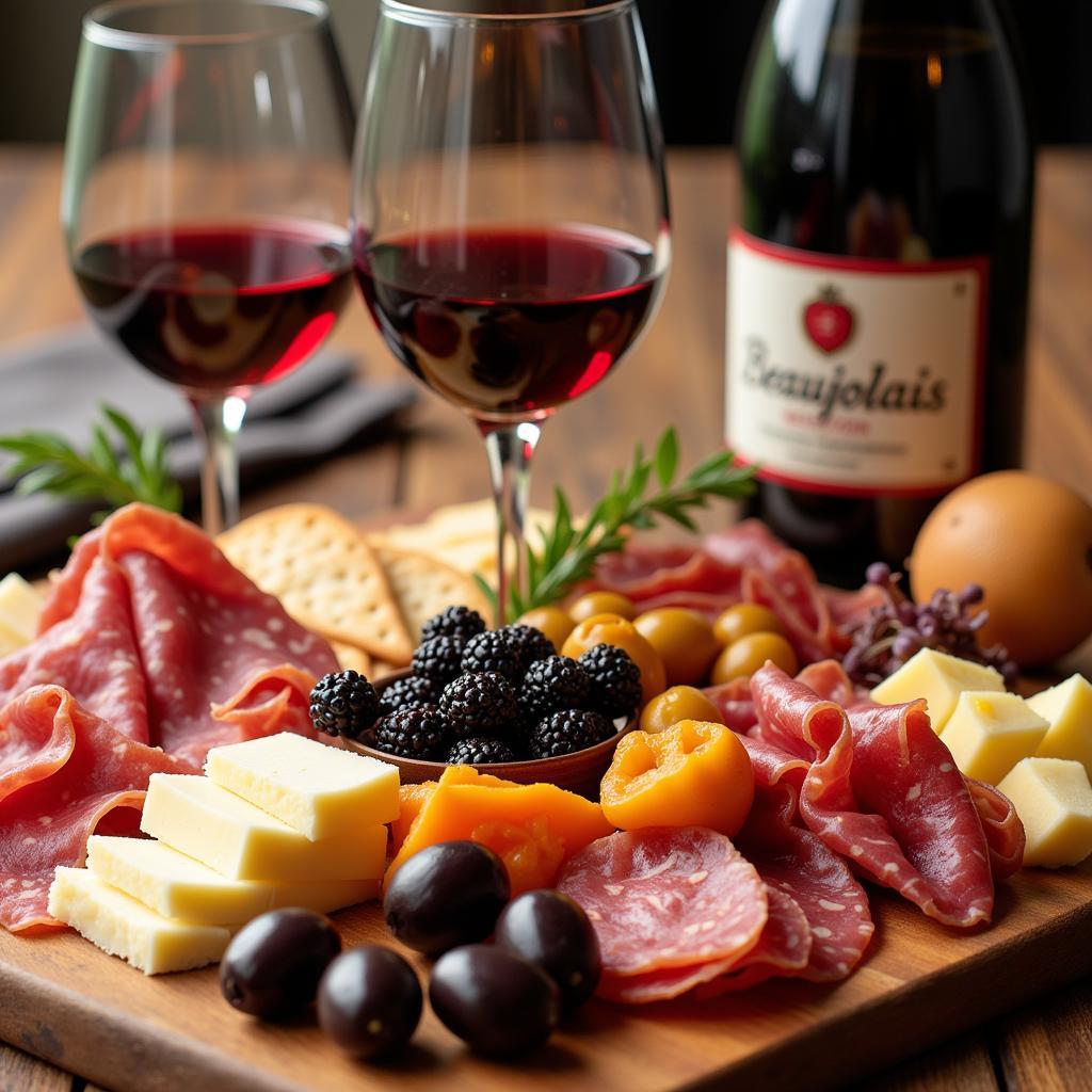 Charcuterie board paired with Beaujolais Nouveau