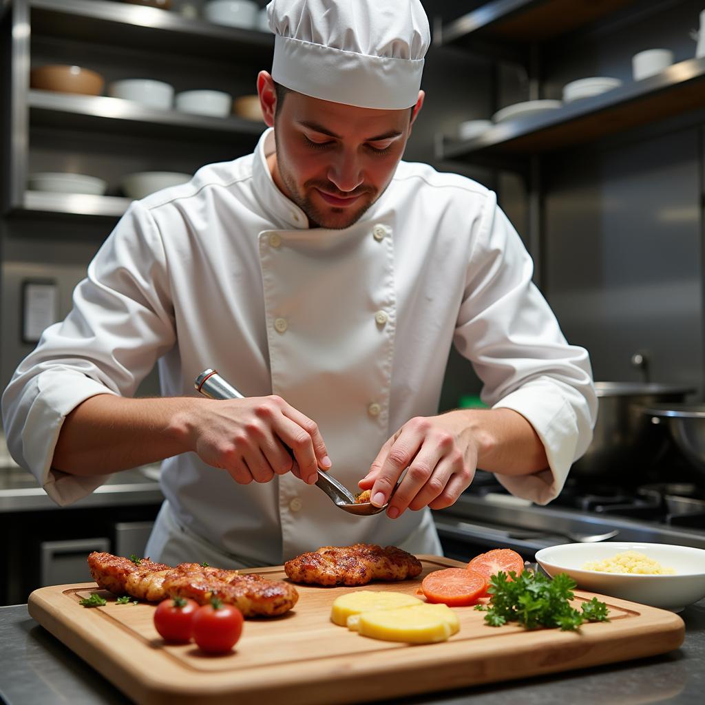 Chef preparing a meal using frozen ingredients