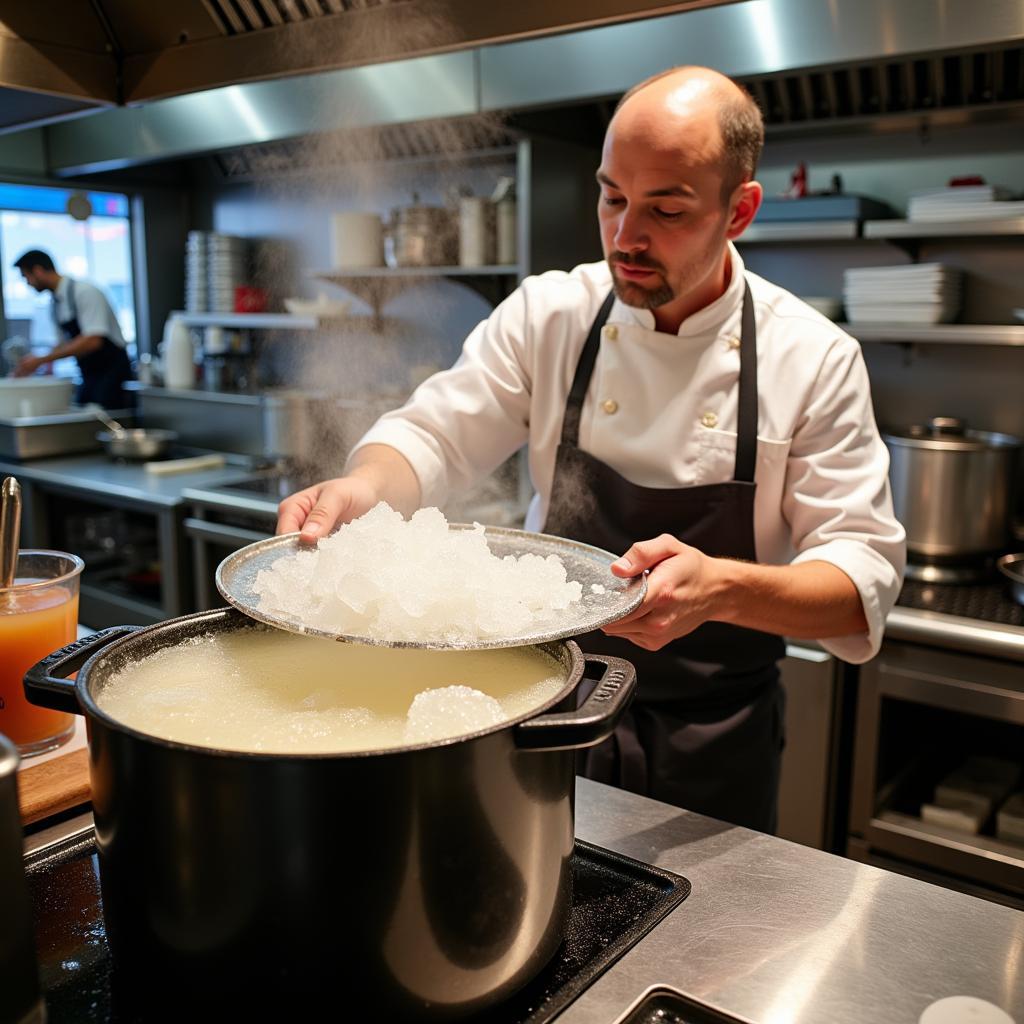 Chef using an ice paddle