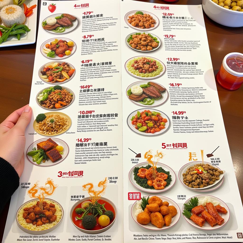 A close-up of a Chinese food menu in Amsterdam, NY, showcasing a variety of dishes.