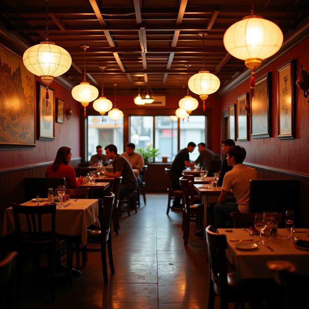 A photo depicting the warm and inviting interior of a typical Chinese restaurant on New Brunswick Ave, showcasing the decor and ambiance.