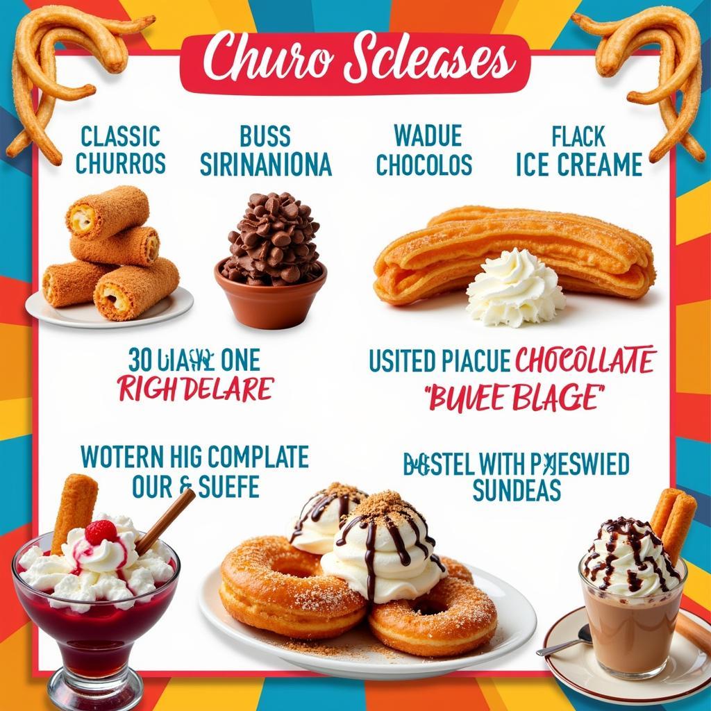 Churro food truck menu with various options including classic churros, filled churros, and churro sundaes.