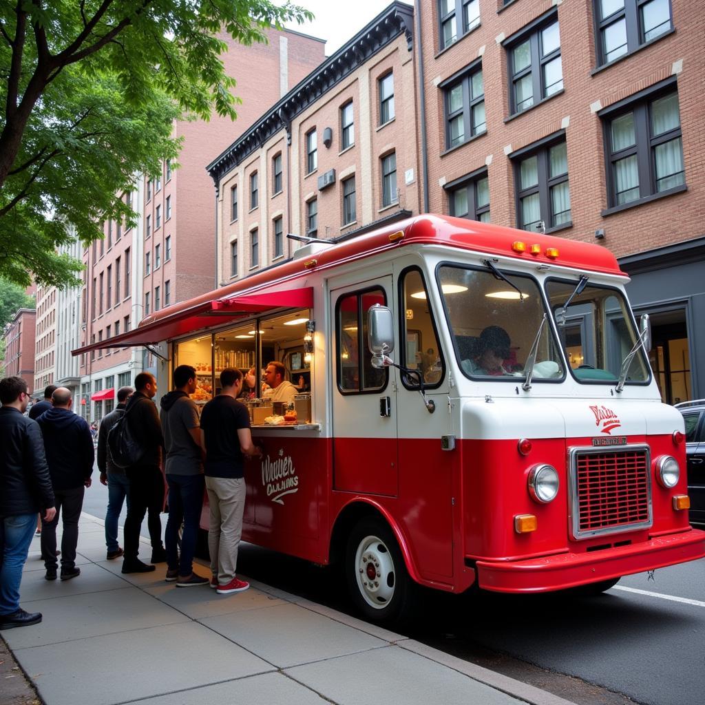 Classic American Food Truck Serving Burgers and Fries