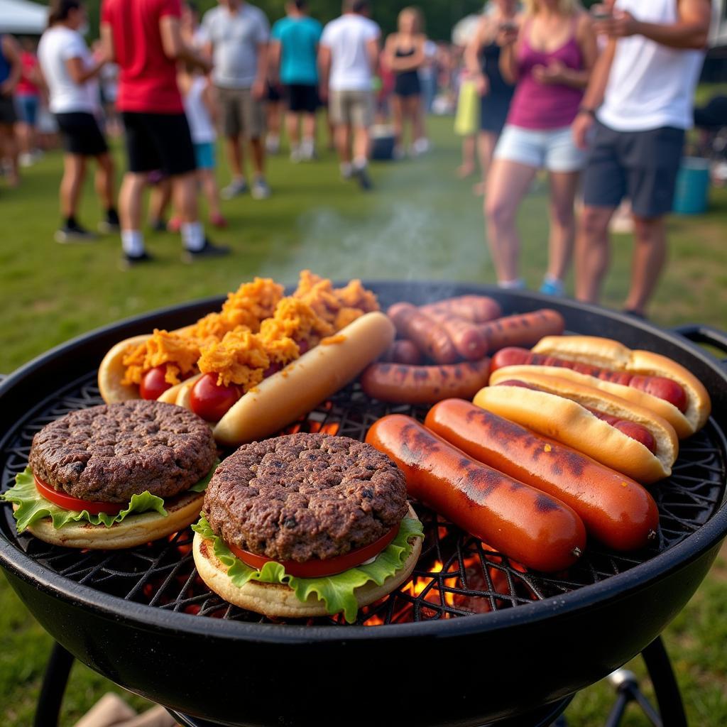 Classic Tailgate Grill Food: Burgers, Hot Dogs, and Sausages