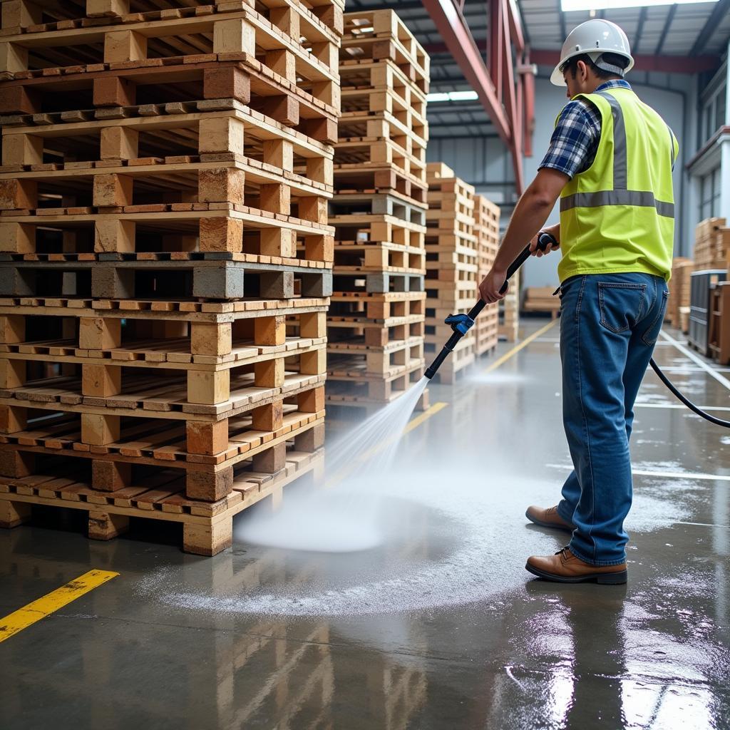 Sanitizing Food Grade Pallets with High-Pressure Washer