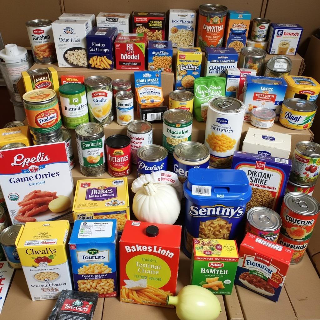 Various food donations being collected at a Cleveland TX food bank