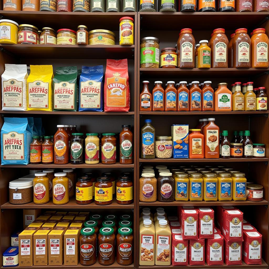 A vibrant display of Colombian products in a store