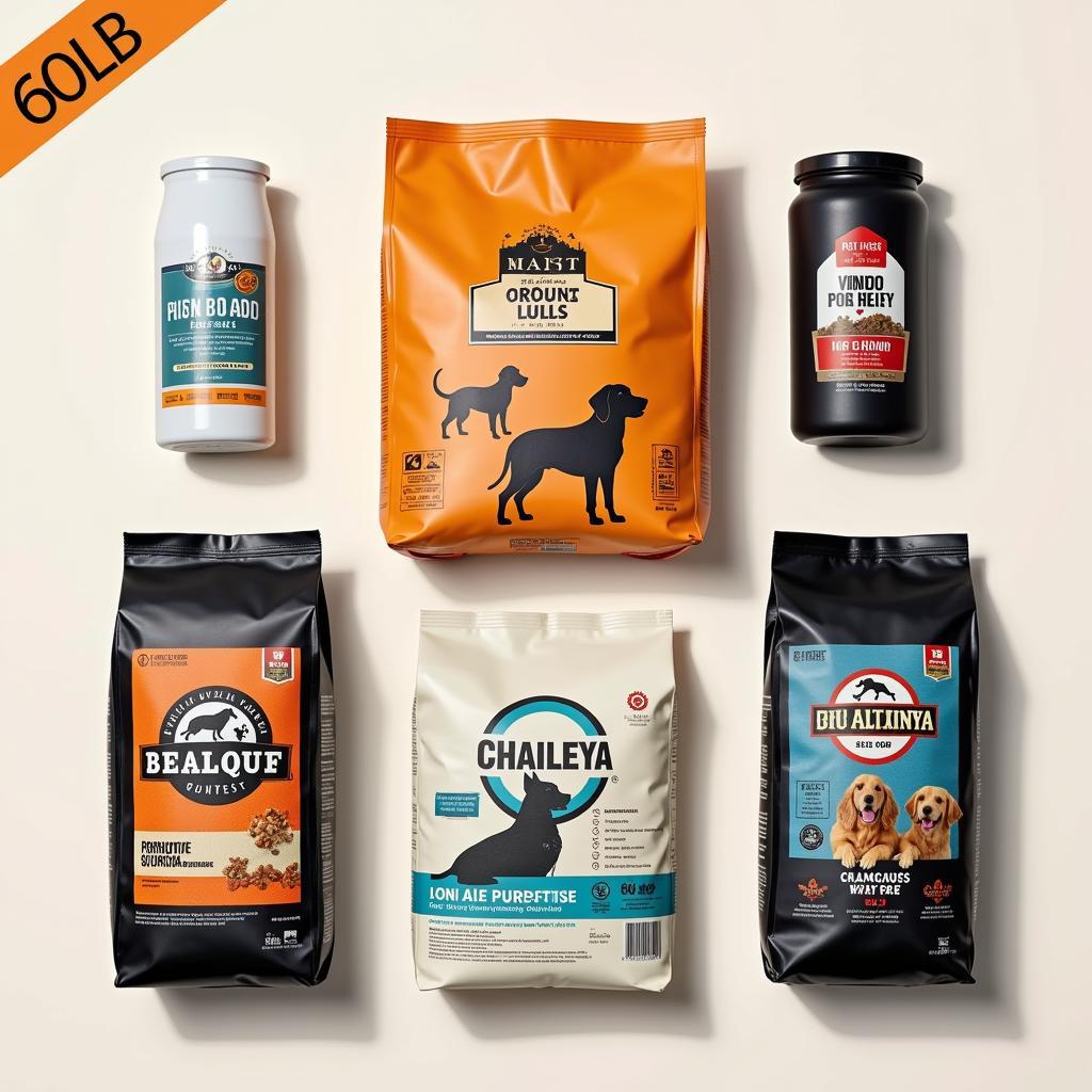 Various bags of dog food formulated for large breeds