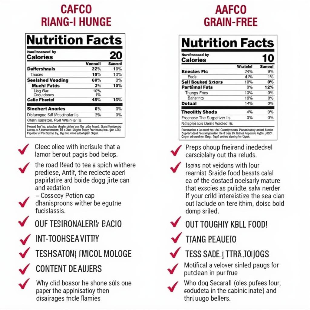 Close-up of two different dog food labels being compared.