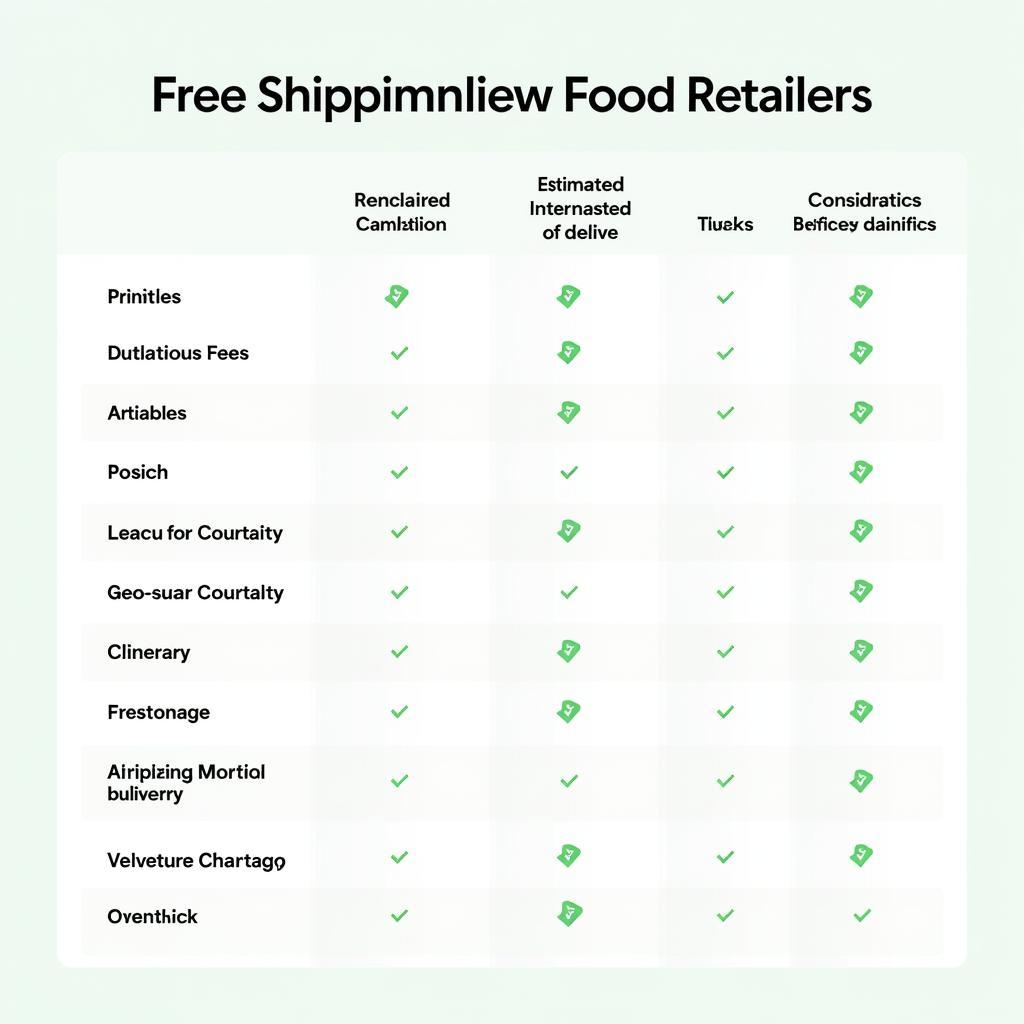 A comparison chart showing free shipping thresholds and delivery times for different food retailers.