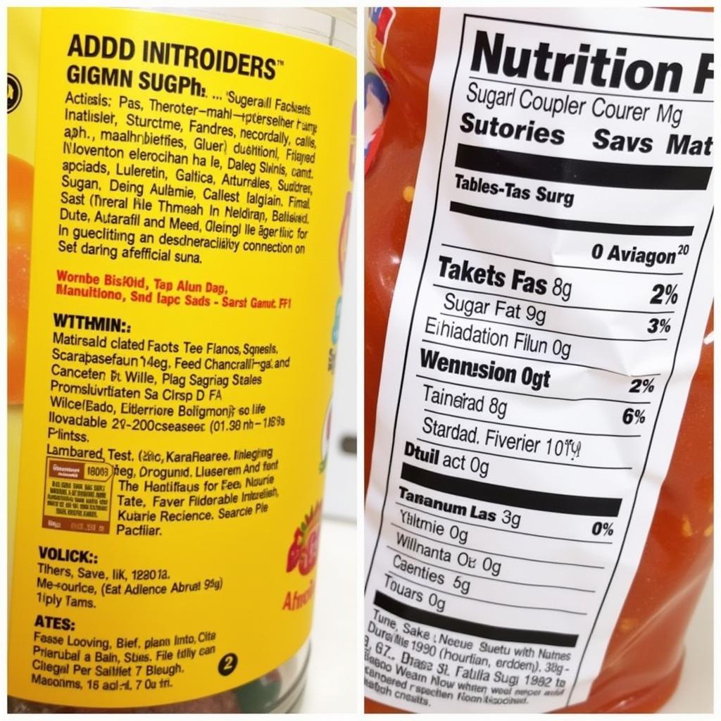 Two different labels of breakfast gummy food are compared side-by-side.