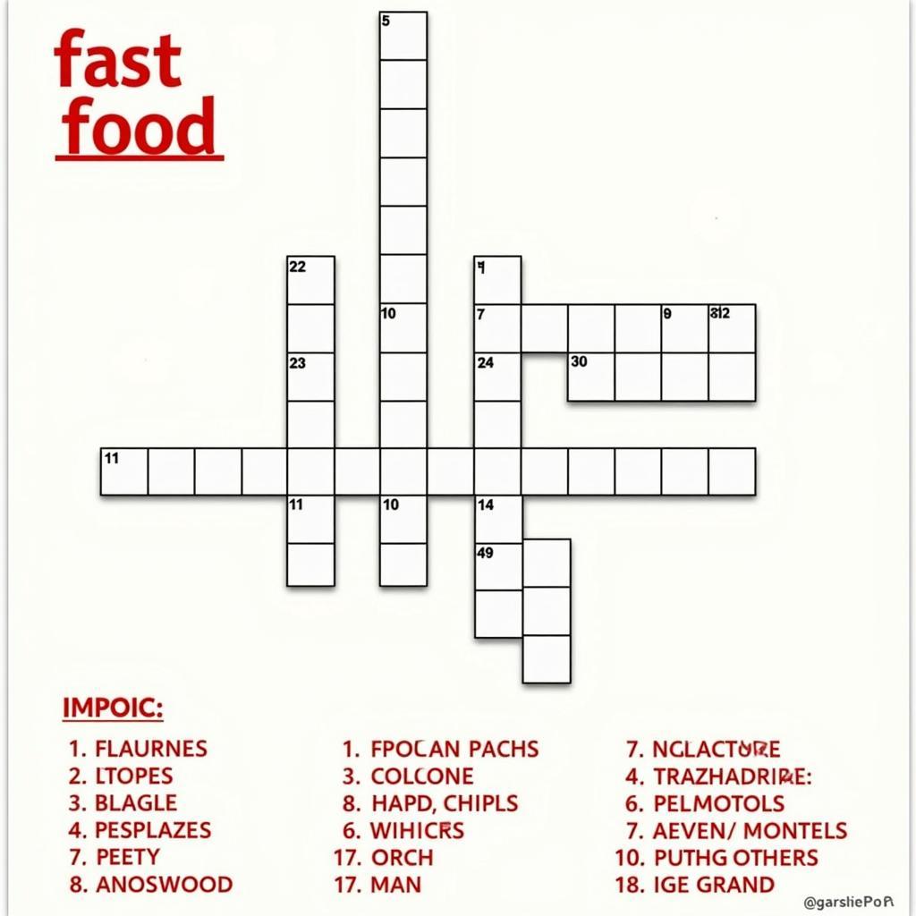 A fully solved fast food themed crossword puzzle.