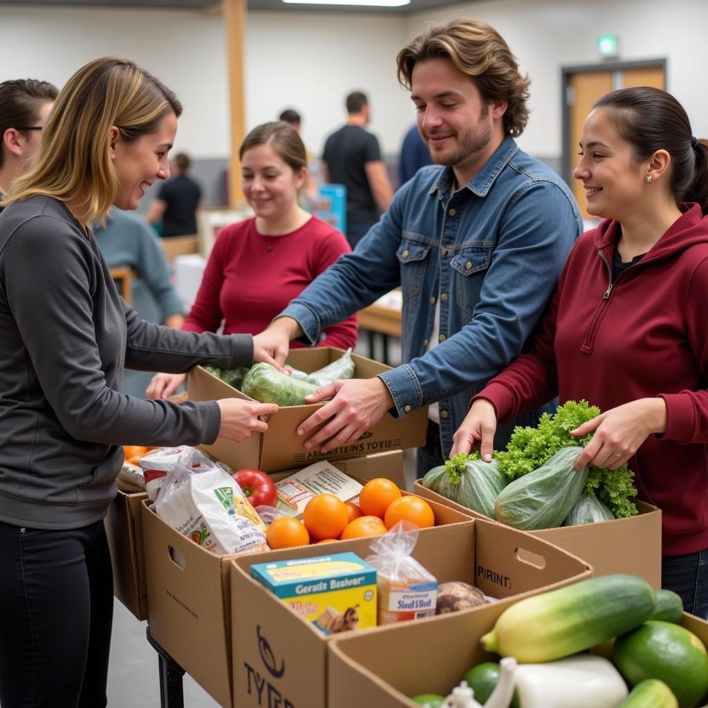 Volunteers distributing food at a Conway food pantry