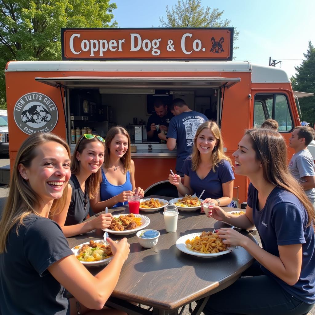 Customers enjoying their food from Copper Dog and Co food truck