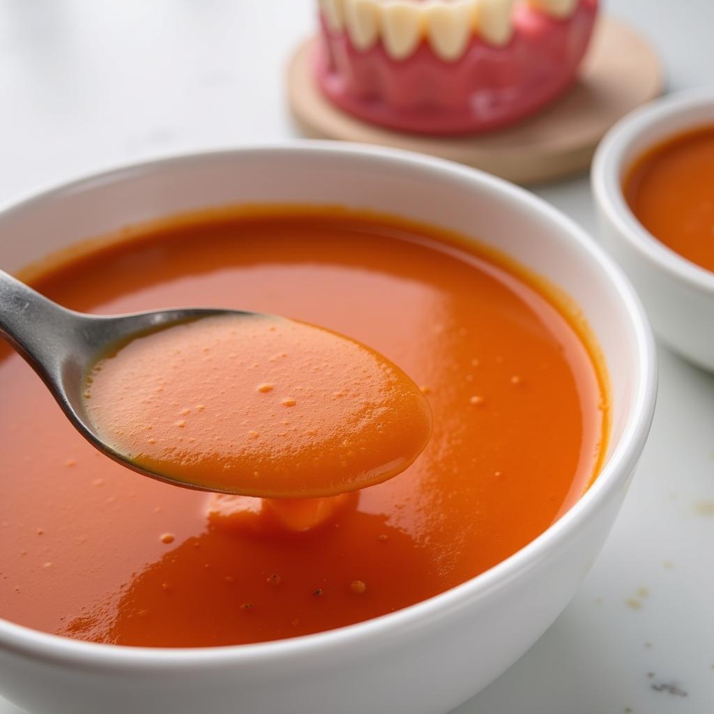 Creamy tomato soup, a comforting and easy-to-eat meal with a palatal expander.