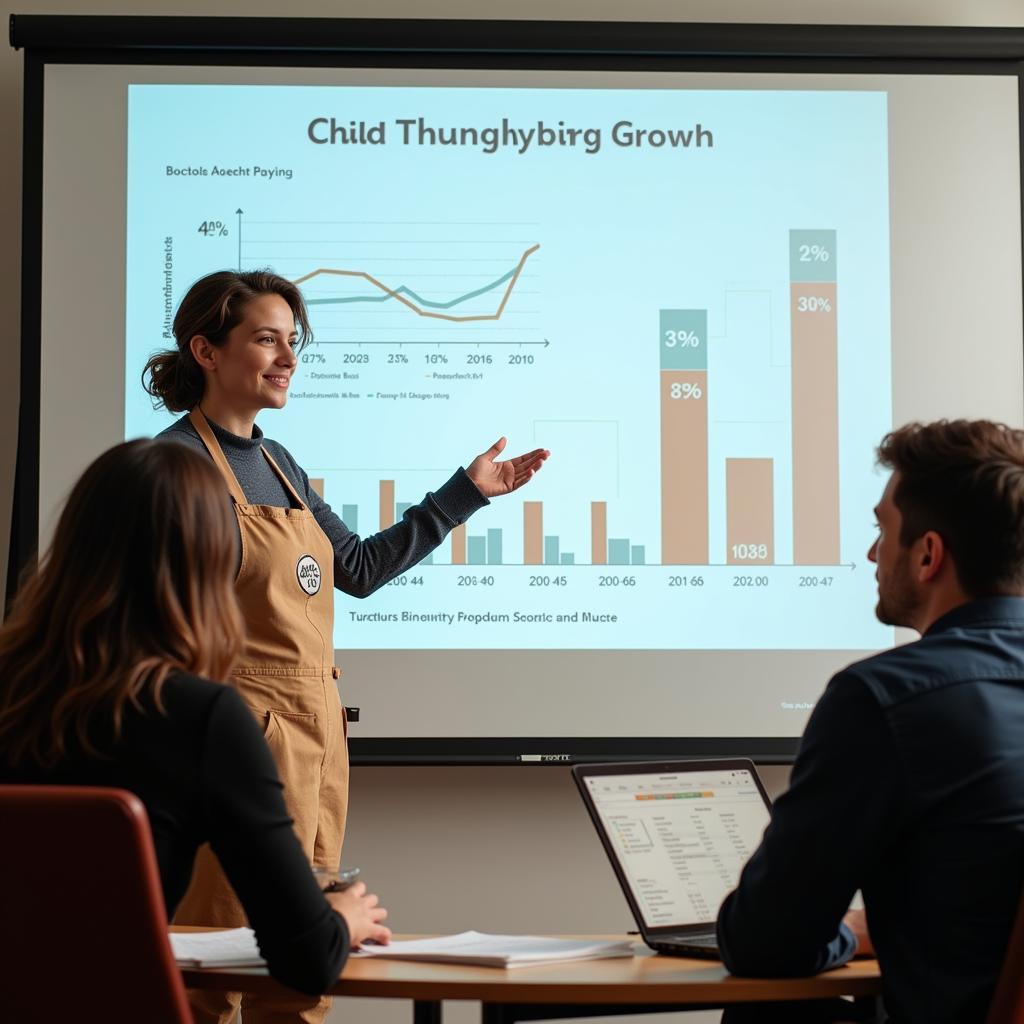 Creating a Compelling Investment Pitch: A close-up shot of a food entrepreneur presenting their financial projections to potential investors, emphasizing the need for a clear and concise presentation.