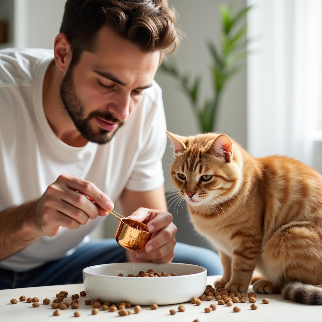 Dad Measuring Cat Food