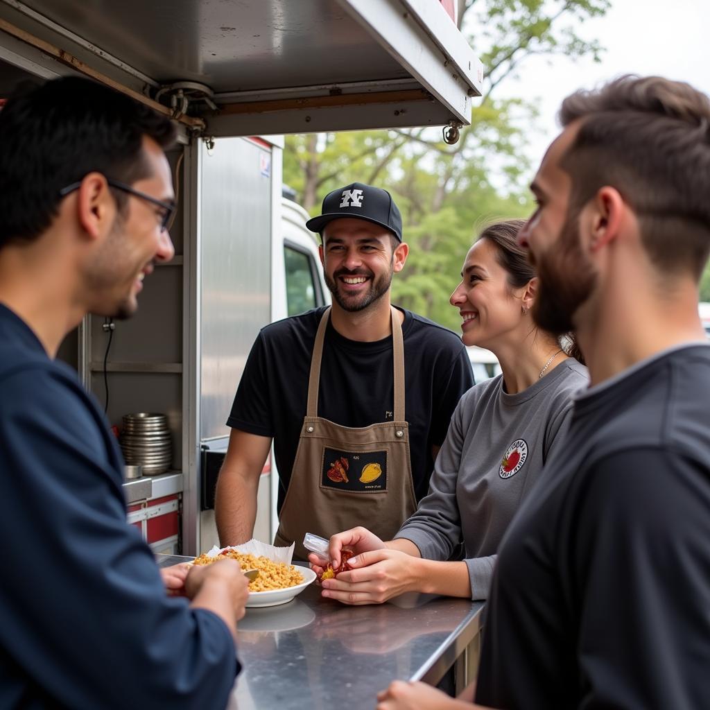 Dave's Food Truck Staff Serving Customers with a Smile