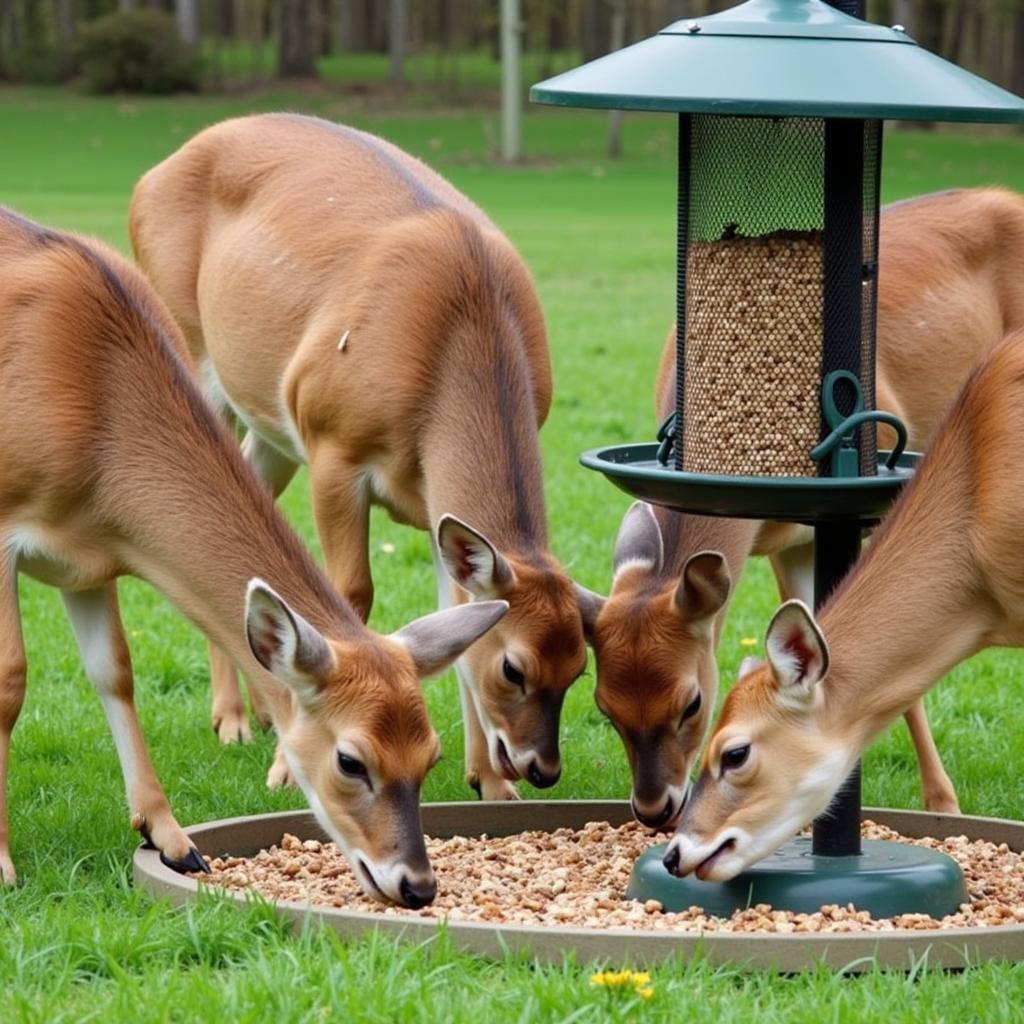 Deer eating from a feeder