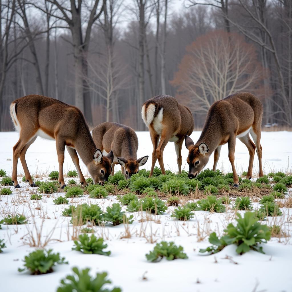 Deer Feeding on Brassicas in a Winter Food Plot